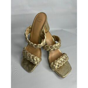 Braided Metallic Gold Block Heel Sandals Size 8